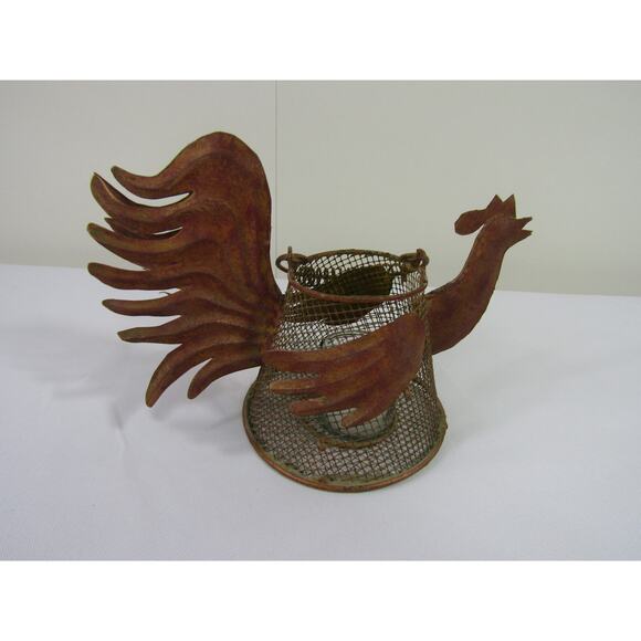 VTG Wire Mesh Rooster Candle Holder Rustic Folk Art Texture Farm Country - Picture 2 of 9